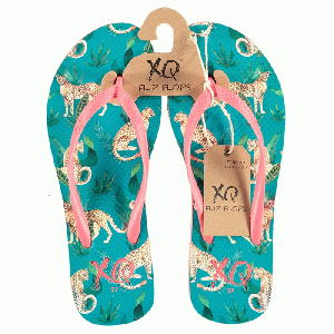 XQ Footwear - Flip Flops Teenslippers Dames panter turquoise/roze - maat 40