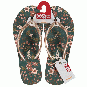 XQ Footwear - Flip Flops Teenslippers Dames bloemen groenblauw- maat 38