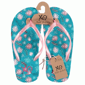 XQ Footwear - Flip Flops Teenslippers Girls met bladeren turquoise/roze - maat 27/28