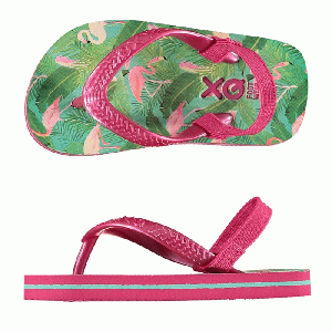 XQ Footwear - Flip Flops Teenslippers Girls flamingo groen/roze - maat 19/20 (met hakbandje)