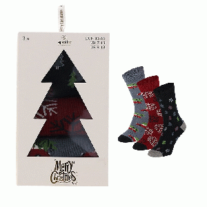 Kerstsokken in geschenkdoosje 3-pack maat 41-46 (grijs/rood/zwart)