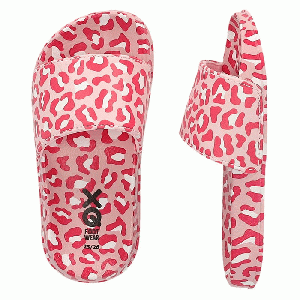 XQ Footwear - Slides Badslippers Girls panterprint roze - maat 29/30