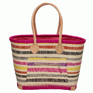 PE Florence - Raffia Rieten Mand fuchsia gestreept