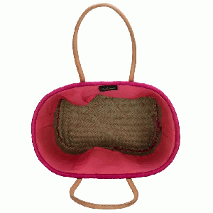 Raffia Rieten Mand fuchsia gestreept