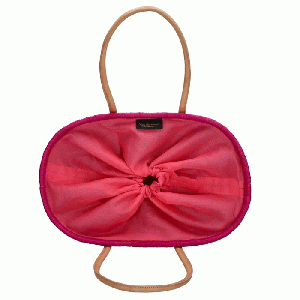 Raffia Rieten Mand fuchsia gestreept