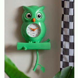 Wandklok Owl Pendulum groen