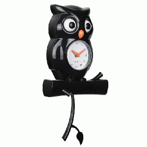 Wandklok Owl Pendulum zwart