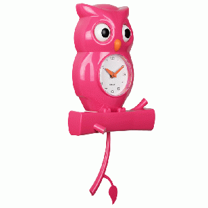 Wandklok Owl Pendulum roze