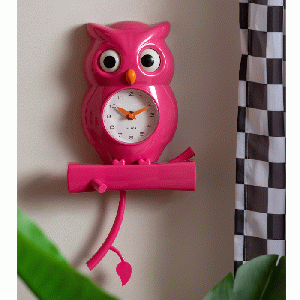 Wandklok Owl Pendulum roze