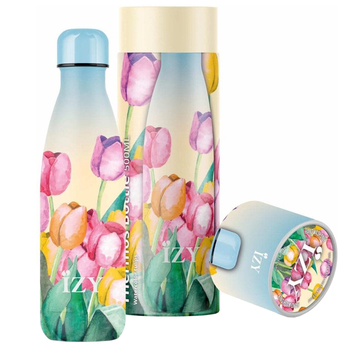 IZY Bottles x Tulpenveld | 500ML | Thermosfles | Drinkfles | Waterfles | Schoolfles | Isoleerfles | Beker | Drinkbeker | Koud | Warm | Fles | Back to School | 500 ml