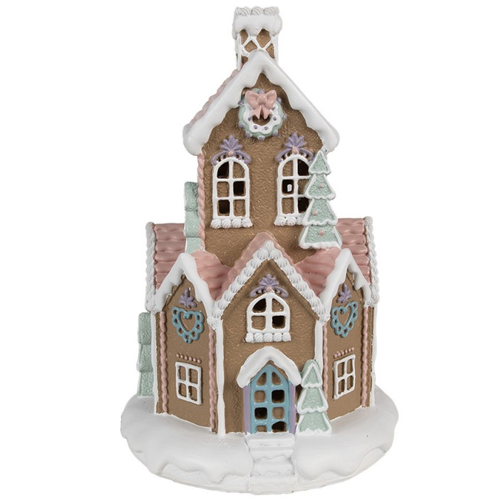 Clayre & Eef Gingerbread house met LED 22 cm Bruin Kunststof Peperkoekhuisje