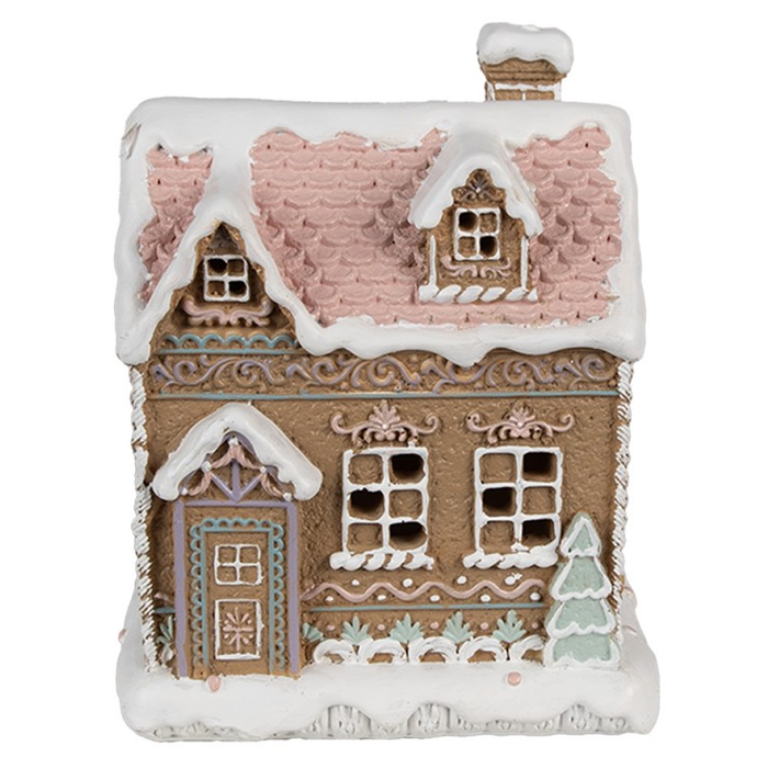 Clayre & Eef Gingerbread house met LED 13x10x16 cm Bruin Kunststof Peperkoekhuisje