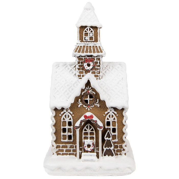 Clayre & Eef Gingerbread house met LED 13x11x25 cm Bruin Kunststof Peperkoekhuisje