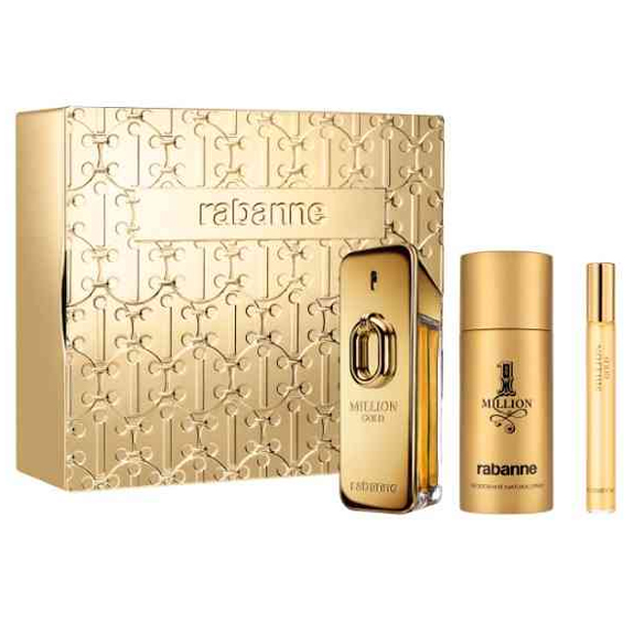 Paco Rabanne Million Gold Eau de Parfum Intense 3-Piece Gift Set Eau de Parfum 100 ml + deodorant spray 150 ml + travel size Eau de Parfum 10 ml